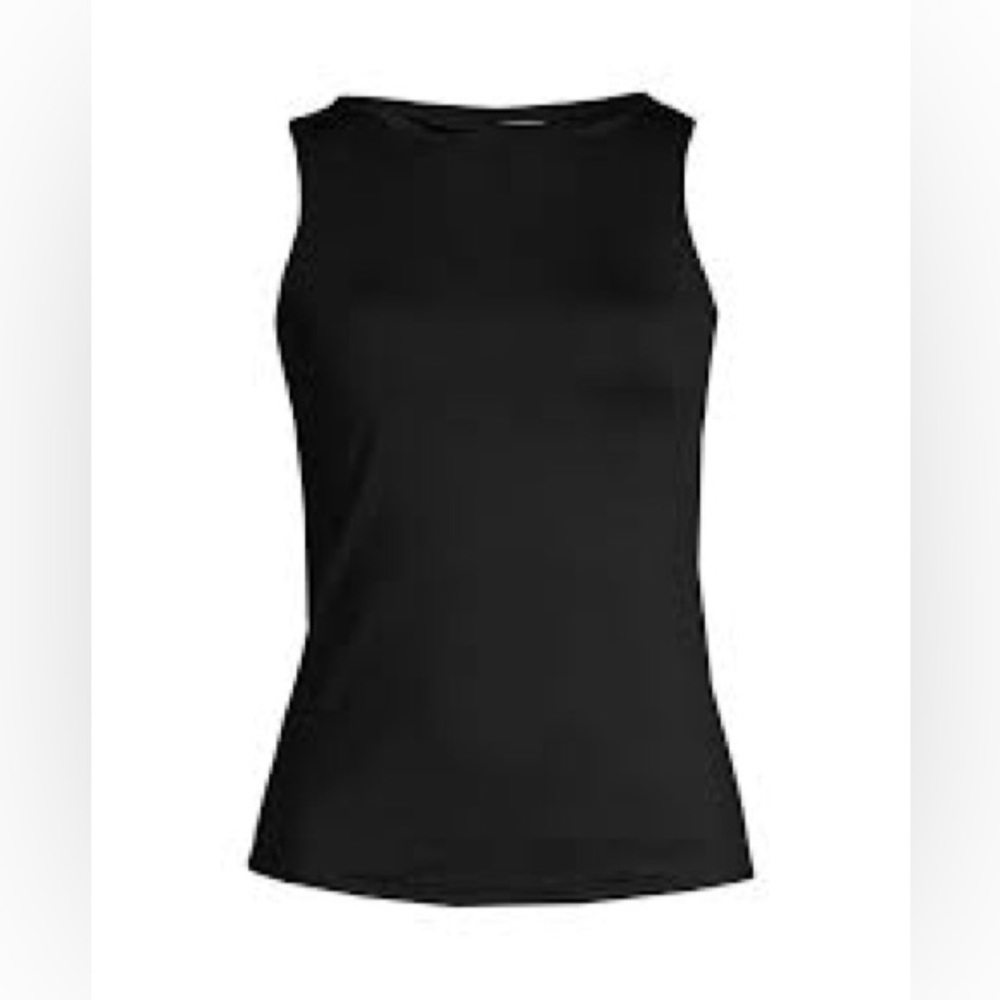 NWOT Lands End Black High Neck UPF 50 Sun Protect Shelf Bra Tankini Swim Top 14P